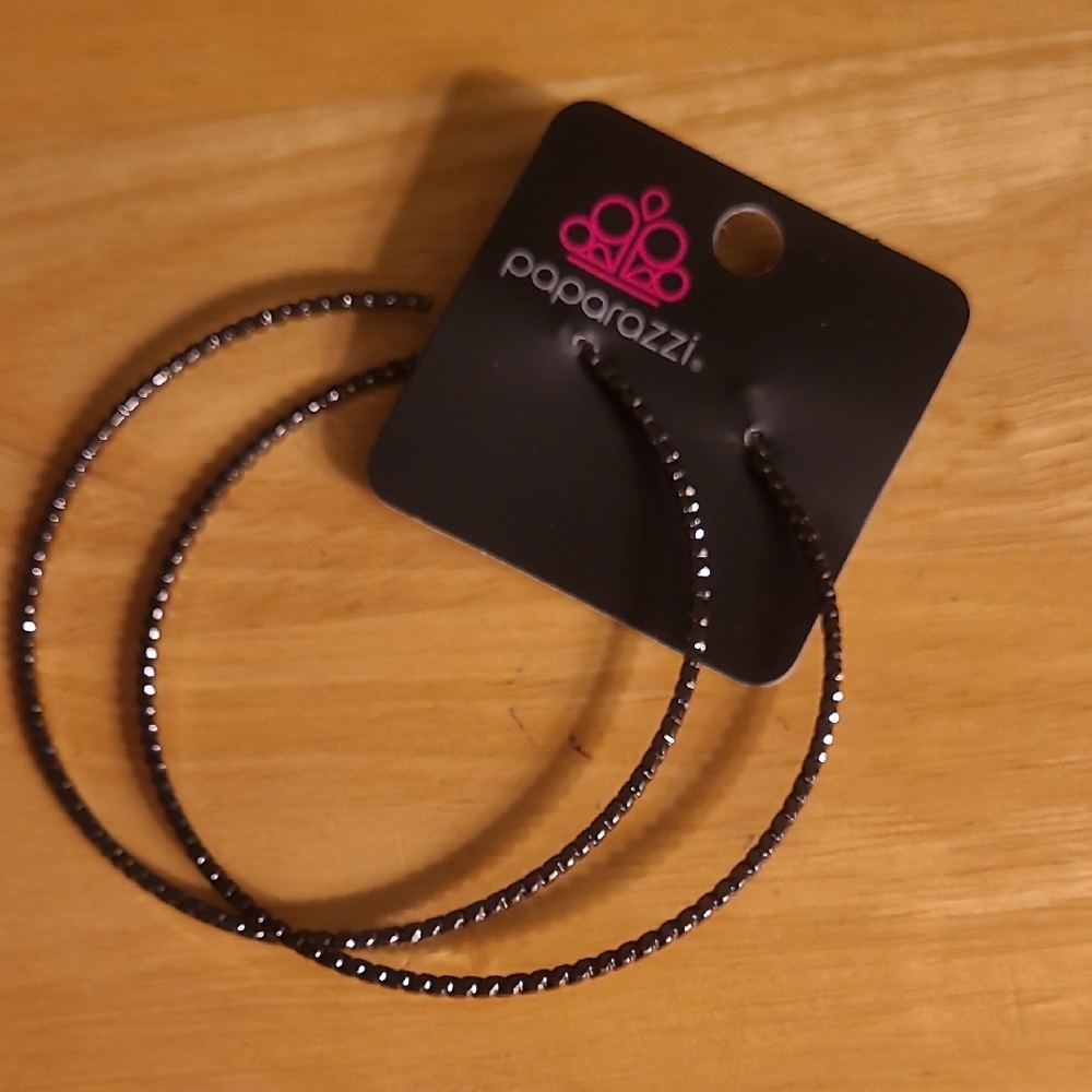 Paparazzi Dazzling Black Hoop Earrings.